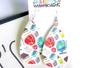 Learning Takes You Places! Teardrop Earrings; Faux Leather Earrings; Teacher Earrings; Leather Drop Earrings; Teacher Gift