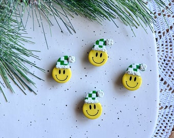 Smiley Face Santa Magnets; Magnets; Santa; Checker Print; Smiley Face; Gift; Christmas; Stocking Stuffer; Polymer Clay