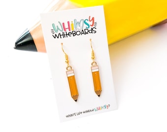 Tiny Pencil Club Charm Earrings; Faux Leather Earrings; Teacher Earrings; Leather Drop Earrings; Earrings; Teacher Gift