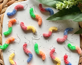 Gummy Worm Earrings; Candy Earrings; Candy Jewelry; Sour Gummy Worms; Polymer Clay Jewelry; Earrings; Fun Earrings; Gift; Dangles