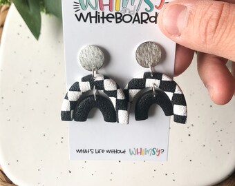Ready, Set, Go! Black and White Checkered Arches; Polymer Clay Earrings; Polymer Clay; Jewelry; Earrings; Checker Print; Black and white
