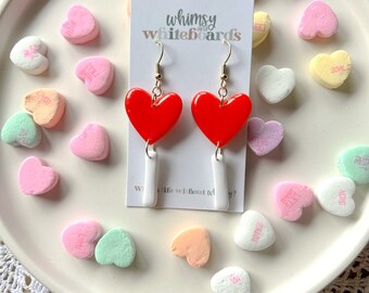 Heart Lollipop Dangle Earrings; Valentine's Day Earrings; Heart; Vday; Jewelry; Polymer Clay Earrings; Lollipop; Candy Jewelry