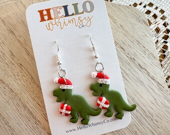 Santa Rex Dangle Earrings; Drop Earrings; Polymer Clay Earrings; Polymer Clay; Winter; Earrings; Holiday Style