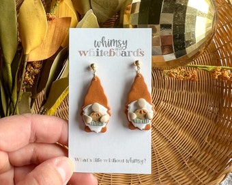 Pie Gnomes; Pumpkin Pie; Gnome Earrings; Thanksgiving Earrings; Holiday; Lightweight; Polymer Clay; Earrings; Polymer Clay Jewelry; Fall