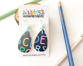 Navy Letters Beaded Teardrop Earrings; Faux Leather Earrings; Teacher Earrings; Leather Drop Earrings; Faux Leather Earrings; Teacher Gift