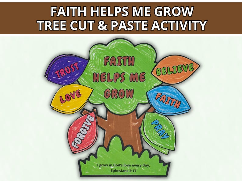 Faith Tree Paper Coloring Christian Printable Kids Craft, Sunday School ...