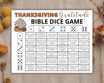 Thanksgiving Bible Gratitude Dice Game Printable, Fun Religious Fall Ice Breakers Activity, Christian Autumn Church Conversation Starters
