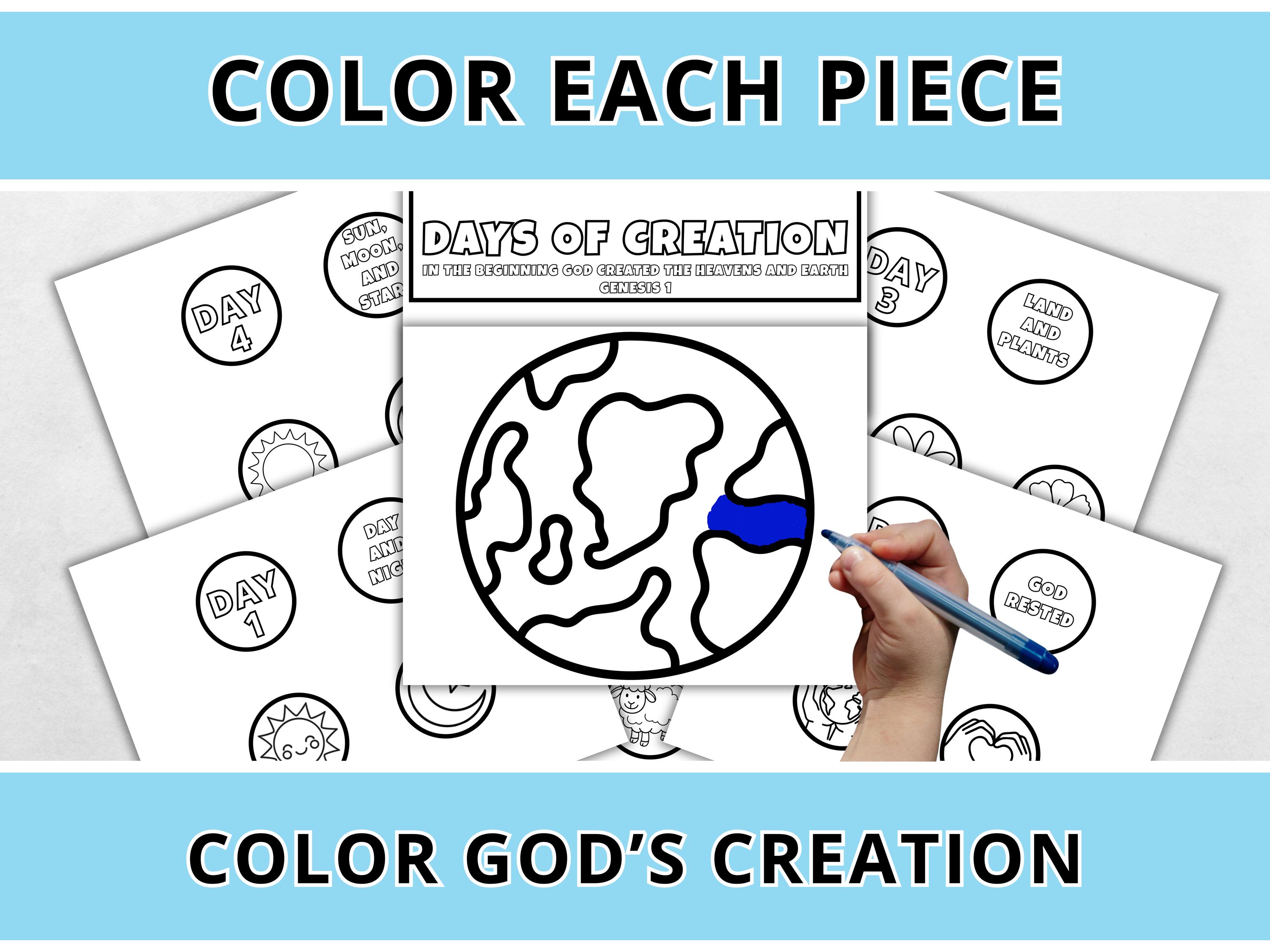 7 Days of Creation Bible Lesson Coloring Craft for Kids, in the ...