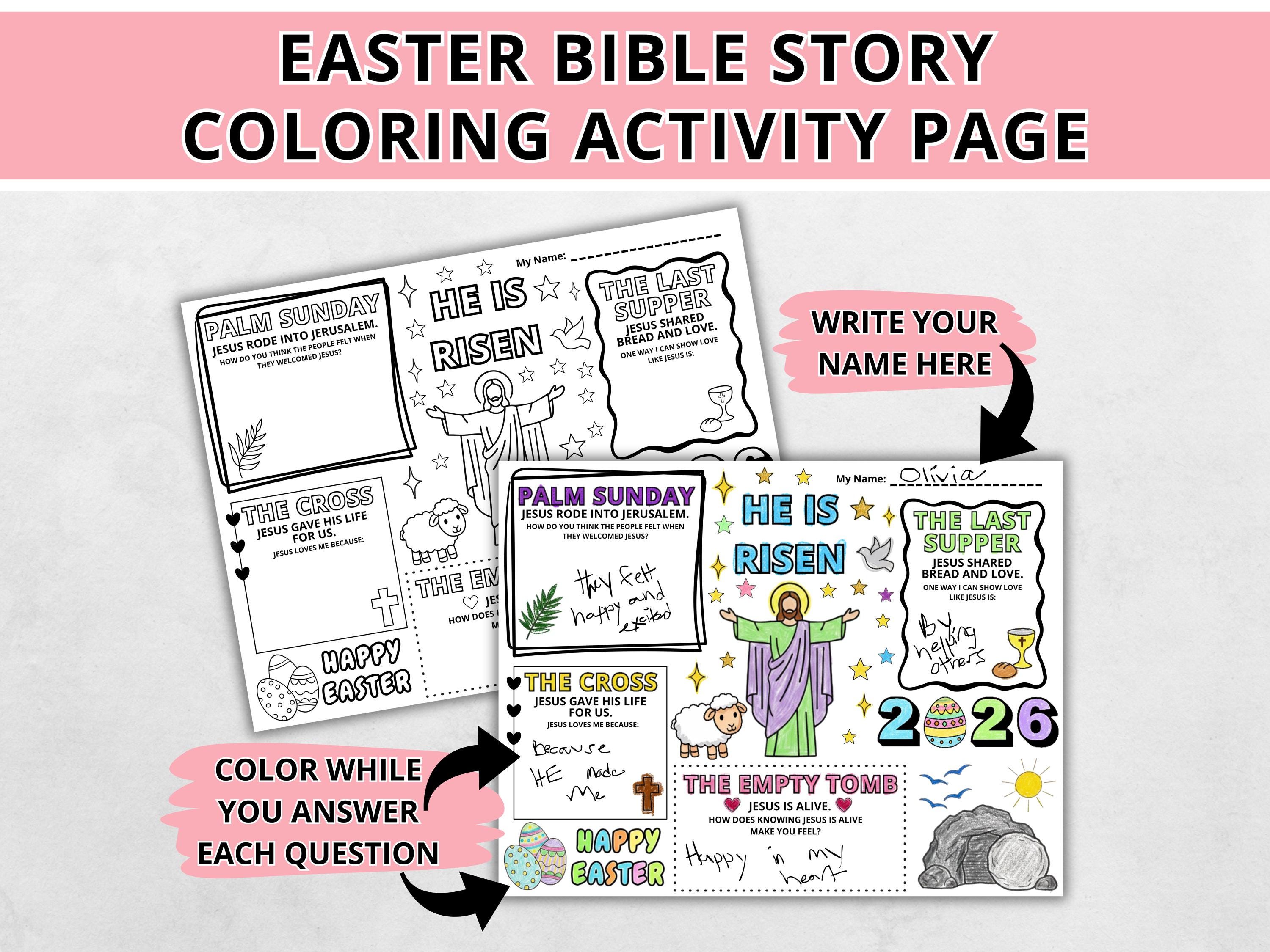 Printable Easter Bible Coloring Page and Flag, Christian Easter He is ...