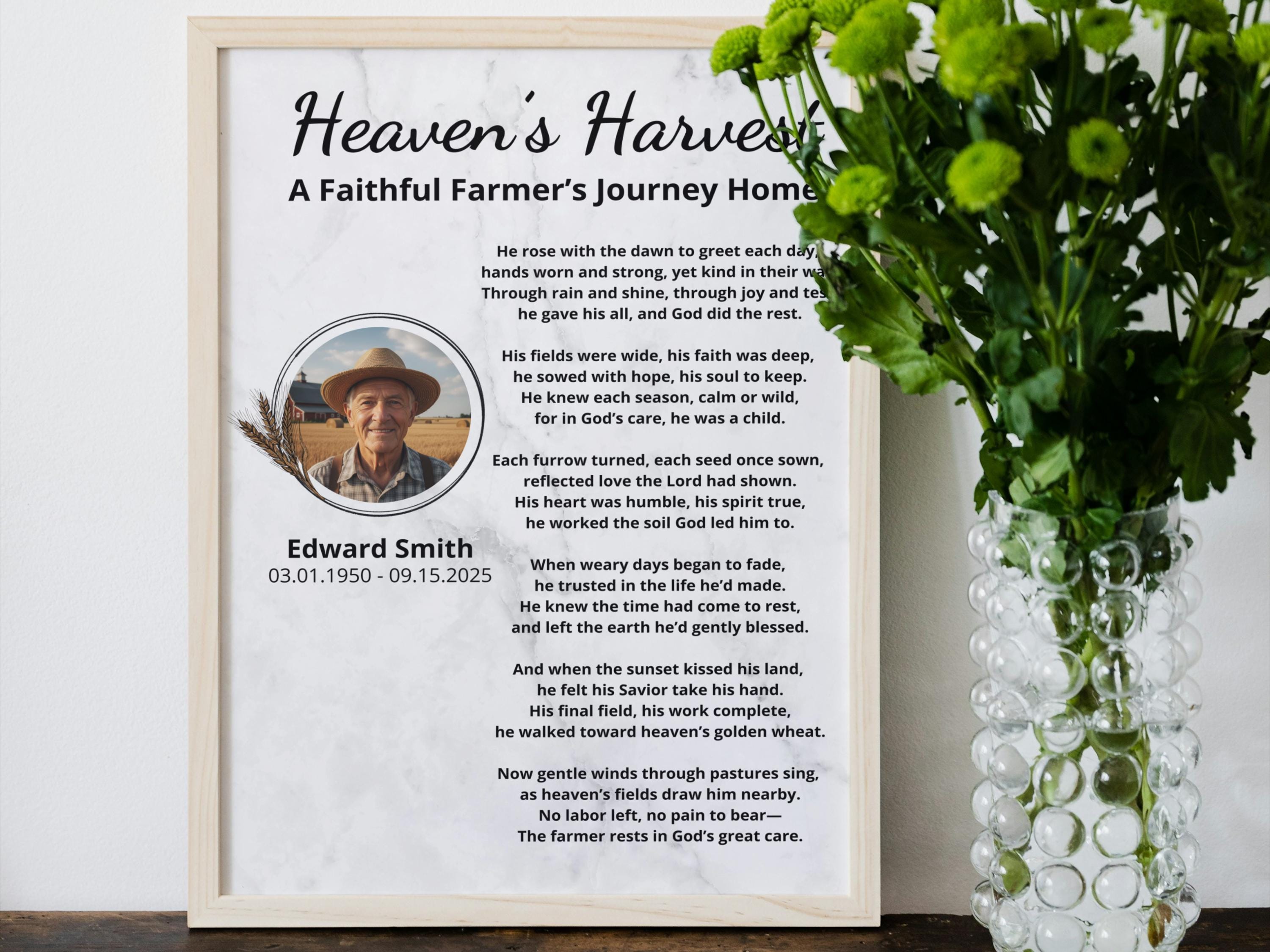 Editable Farmer Memorial Funeral Poem Printable, Rancher Sympathy Gift