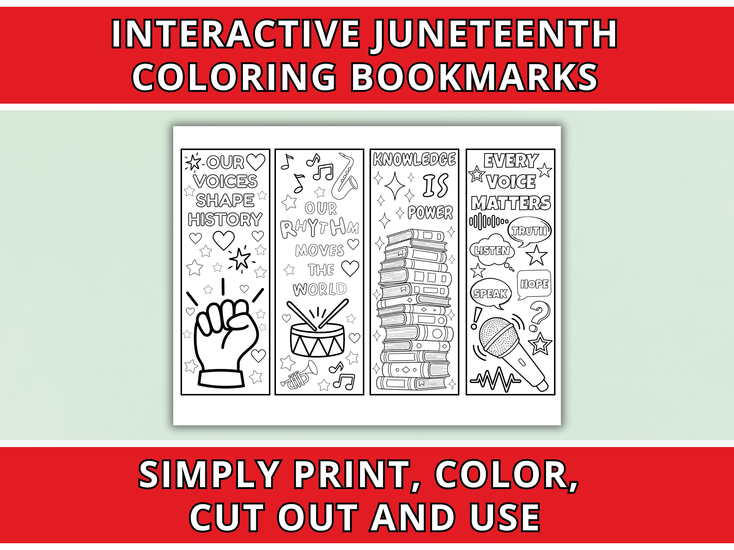 Freedom Bookmarks Juneteenth Coloring Kids Bookmarks Printable, Black History Coloring ...