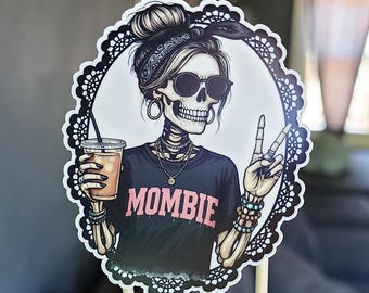 Mombie Sticker, Mom Life Stickers, Water Bottle, Laptop, Mother's Day, Spooky Mom, Skull, Funny Sticker, New Mom Gift, Gift For Coffee Lover