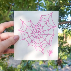 Spider Web Decal, Holographic Car Decal, Cute Spooky Stickers, Pastel Goth, Halloween Decals, Laptop Decal, Birthday Gift, Heart Spiderweb
