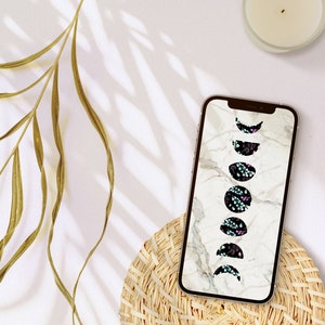 iPhone Wallpaper, Floral Moon Phone Wallpaper, Android Wallpaper, Flower Background, Moon Phase Wallpaper For Phone, Cell Phone Lockscreen