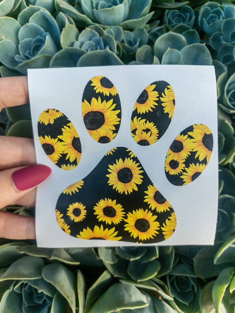 Sunflower Paw Decal Paw Print Decal Sunflower Decal Dog ...