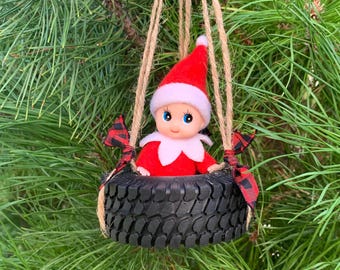 Elf Tire Swing for Toddler and Baby Elf Dolls, Mini Christmas Elf Accessory