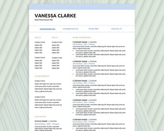 Peut inclure: Un modèle de CV avec un schéma de couleurs bleu clair et blanc. Le CV est pour Vanessa Clarke et comprend des sections pour les compétences, les réalisations, l'éducation et l'expérience professionnelle. Le modèle comprend une section pour un titre professionnel, des coordonnées et une adresse de site Web.