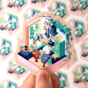 Tea Time Bun Home | Vinyl sticker cute home kawaii decal bunny laptop accessory