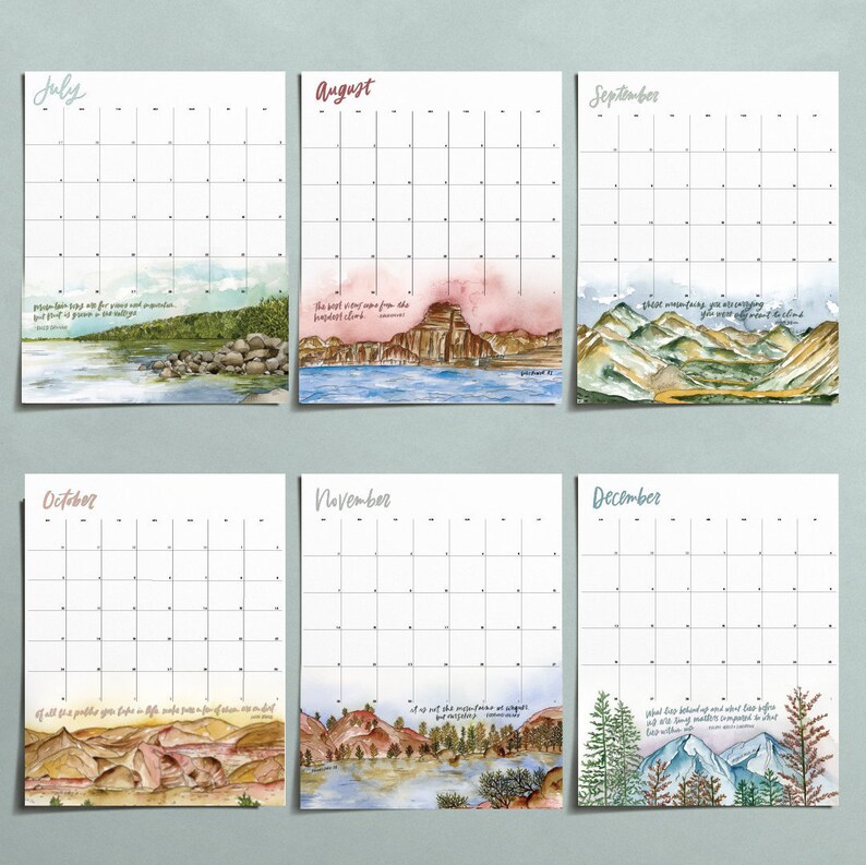 2021 Wall Calendar Nature Watercolors Inspiring Quotes Etsy