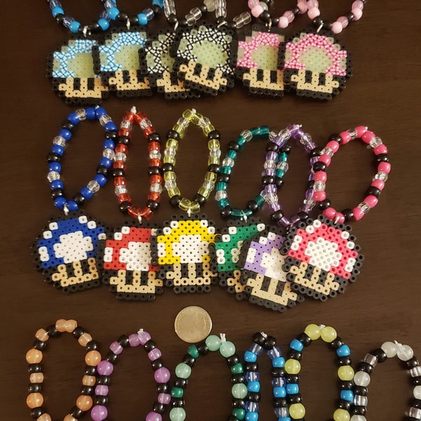 Set of 6 Super Mario Mushroom perler bracelets
