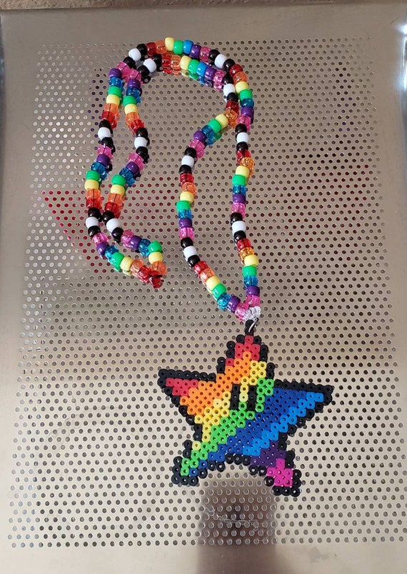 Super Mario Rainbow Star Perler Necklace Etsy