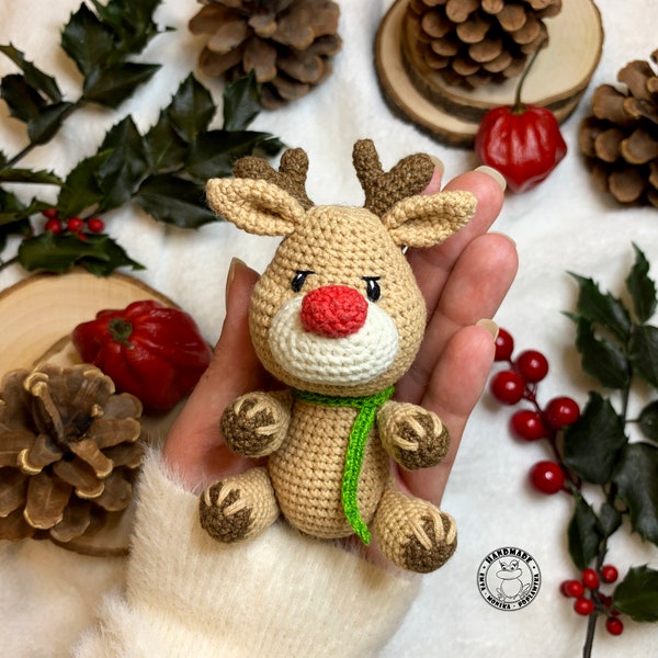 RUDOLPH - the red-nosed reindeer Christmas baby reindeer toy Christmas baby gift for girl or boy Handmade crocheted deer doll Stuffed deer