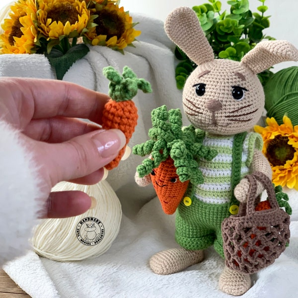 CORNELIUS the cute bunny with outfit carrots and string bag Rabbit plush Handmade animals Bunny doll Rabbit toy Bunny gift Easter bunny boy