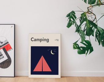 Camping Art Print, Wild Camping, Retro Mid-Century Modern Poster, Exhibition Poster, Wall Art Print Gift, Nature