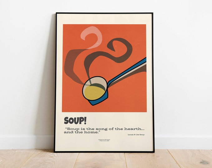 Soup Poster, Retro Kitchen Decor, Pop Art Print, Food Print, Mid Century Modern Art Poster,   Foodie Gift, Kitchen Art