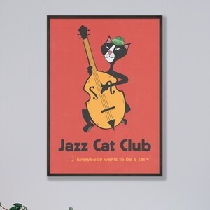 Poster del gatto jazz, regalo dell'amante del gatto uomini, stampa jazz, regalo jazz, regalo dell'amante della musica per lui