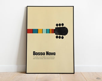 Guitar Poster, Bossa Nova, Jazz festival, mid century modern, Living Room Wall Art, Spanish Guitar, over the bed wall decor, Brazil Art