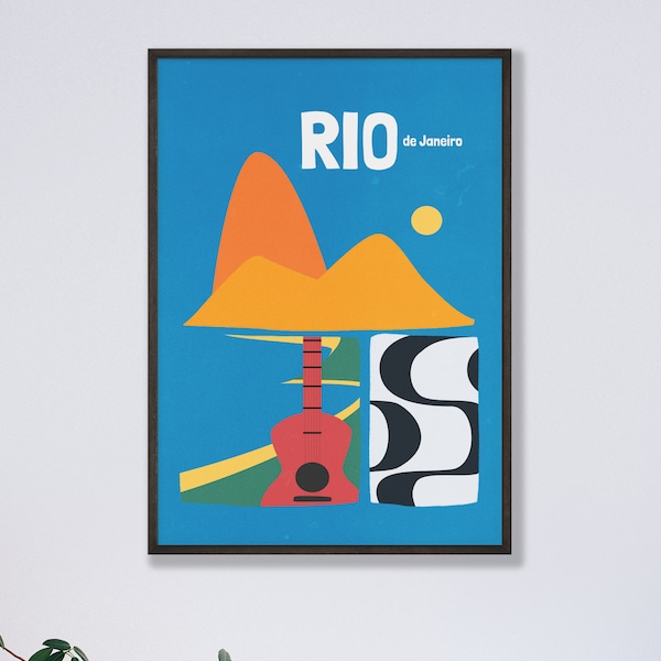 Rio de Janeiro Travel Poster, Brazilian Art, Bossa Nova, Minimalist Nature Poster