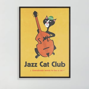 Jazz Cat Poster, Cat Lover Gift, Jazz print, Jazz Art, Mid Century Modern Wall Art
