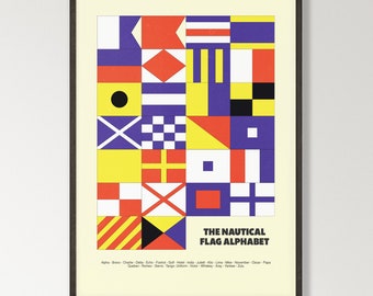 Maritime Flags, Nautical Alphabet, Nautical Flags Poster, Nautical Decor, Mid Century Modern Print