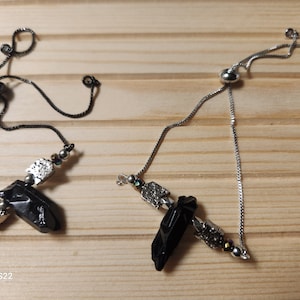 Schwarzer Kristall mit verstellbarem Armband in Silber oder Schwarz
