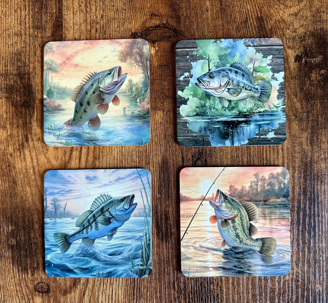 Bass Fish Coasters. Square Coaster. Set of 4 - Etsy