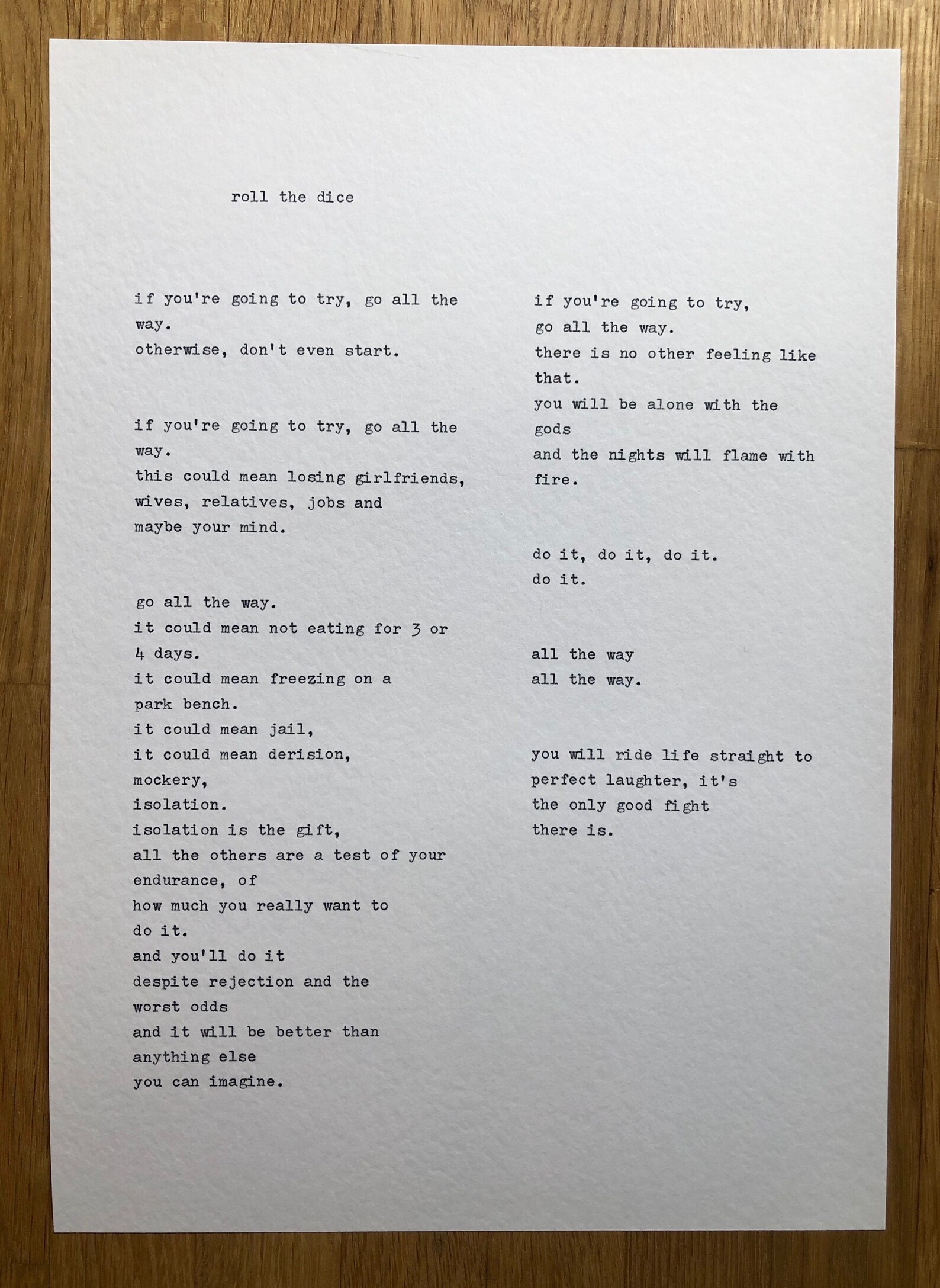 Bukowski Poems Roll The Dice