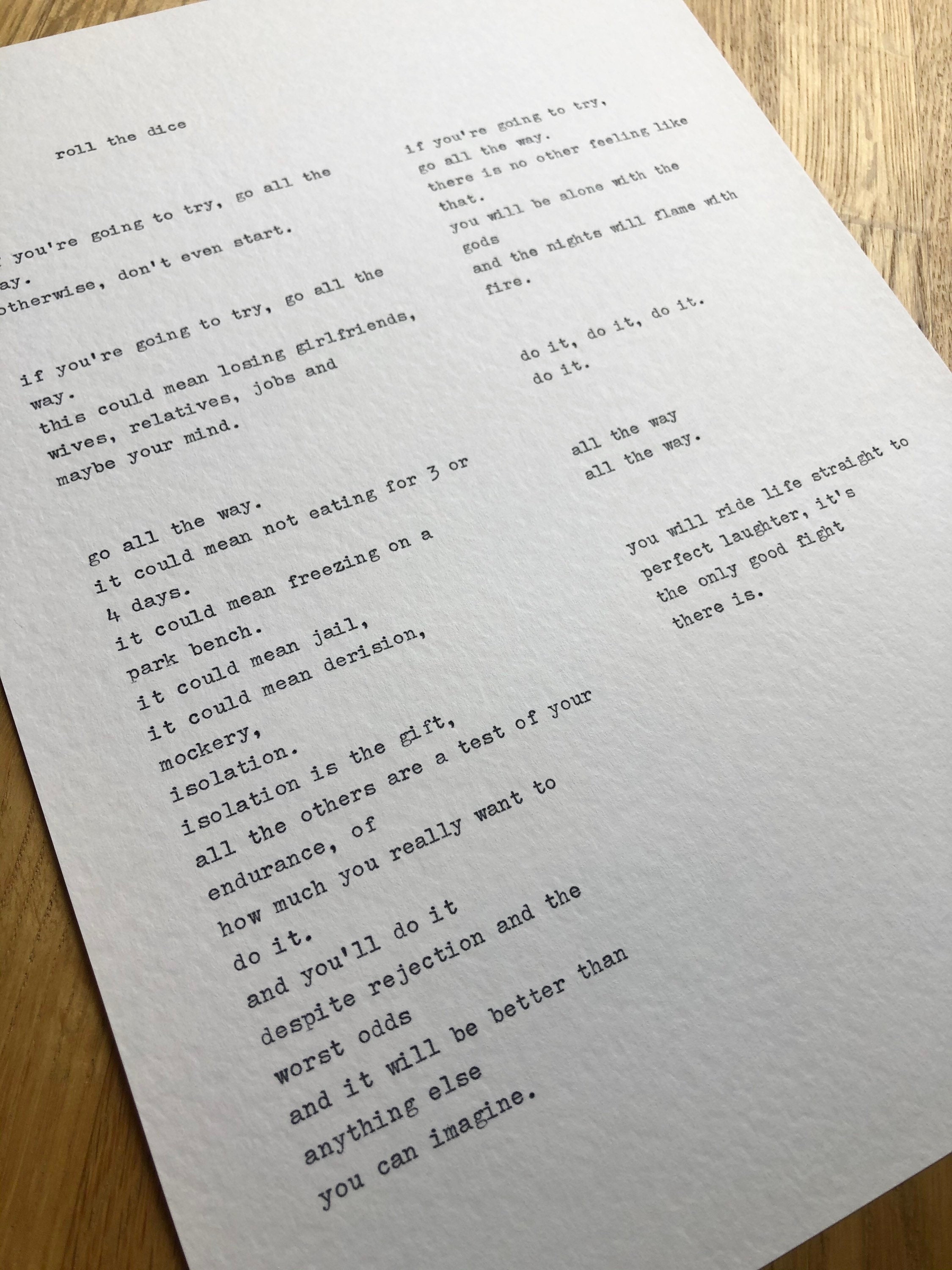 Bukowski Poems Roll The Dice