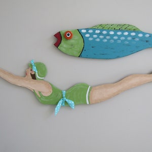 SWIMMING DIVING GIRL wood wall hanging