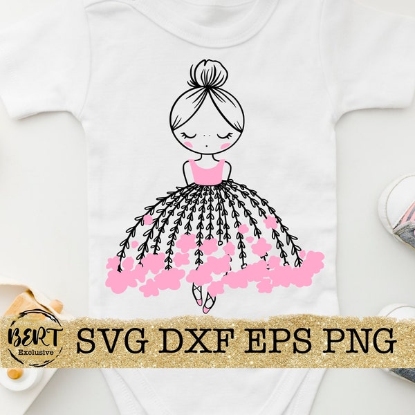 Ballerine svg fichier cricut silhouette, dessins svg de petite fille, art mural de fille de pépinière, décor de pépinière imprimable, dessins de grenouillère bébé fille png