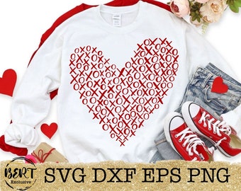 Xoxo Valentine heart svg, hugs and kisses svg, heart svg files for cricut, Valentines day shirt svg xoxo heart png, cutting files for cricut