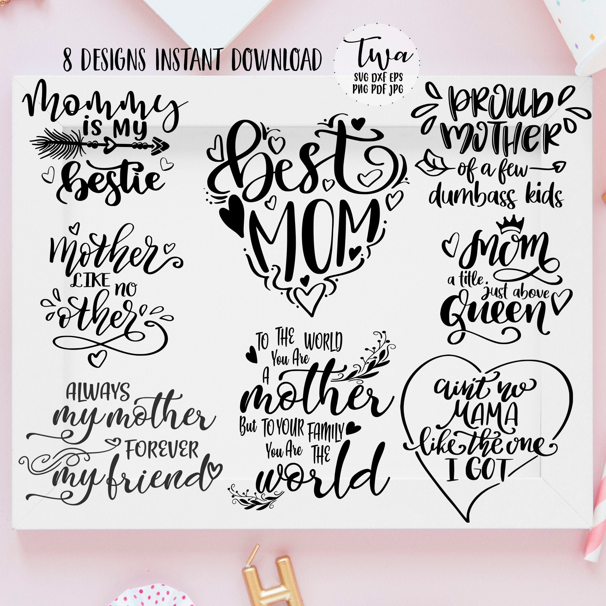 Mothers Day Svg Bundle 8 Designs Download Mom Quotes Svg | Etsy Australia