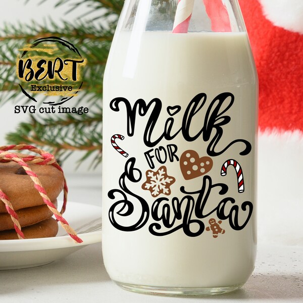 Milk for Santa svg, Christmas cut files for Cricut Silhouette, milk for Santa cup svg, Christmas eve svg design, Christmas milk vector image