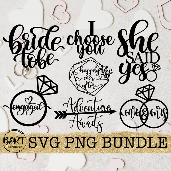 Wedding cake toppers bundle svg, wedding cut files for cricut silhouette, engagement svg, she said yes svg, I choose you svg, Mr and Mrs svg