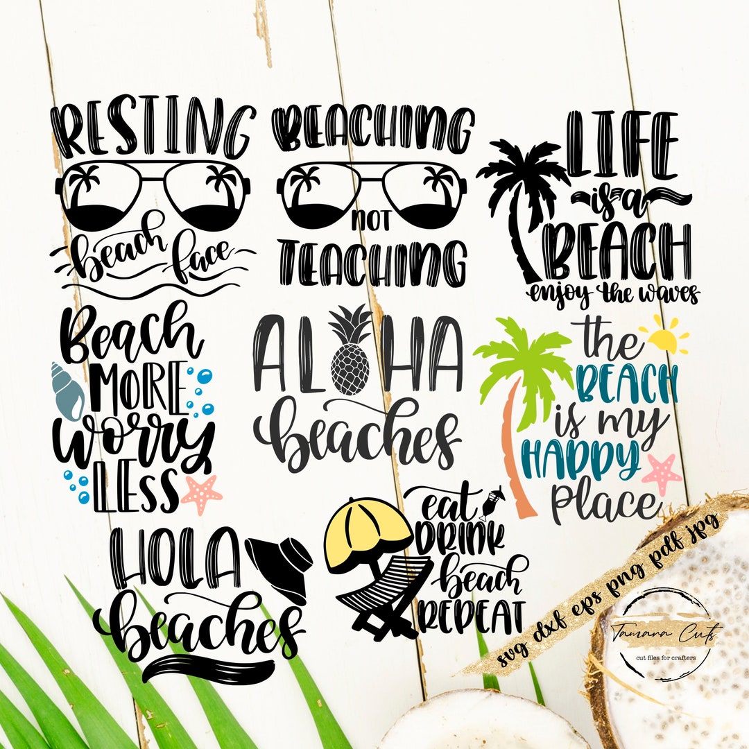 Beach Quotes Svg Bundle, Summer Svg Designs Set, Beach Shirt Svg, 8 ...
