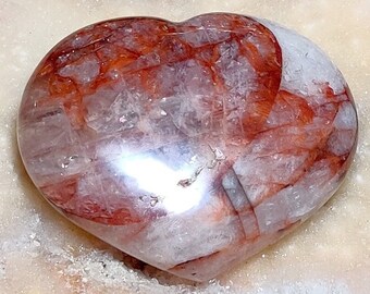 HUGE Flashy Fire Quartz Heart Almost 1 LB | 3.8' Fire Quartz Heart | HUGE Red Hematoid Heart