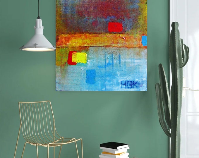 Featured listing image: Industrial style: handmade abstract painting in unique colors