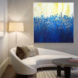Abstract Blue and Gold Acrylic Painting – Textured Modern Art on Canvas – Original Artwork