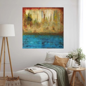 Vintage Inspired Abstract Canvas Art - 9 Acrylic Colors and Sponge for Minimalist Art