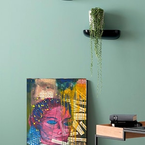 Abstract Acrylic Mixed Media Painting on Canvas – Collage with Newspaper Headlines